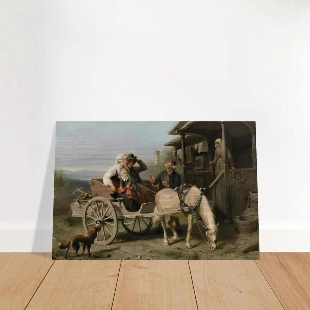 “Första besöket” – A Nordic Tale of Togetherness by Bengt Nordenberg | Wall art Print - Brushed Aluminum Print - 50x75 cm / 20x30″ -