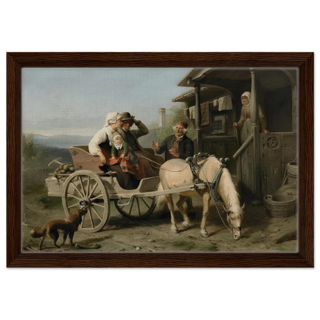 “Första besöket” – A Nordic Tale of Togetherness by Bengt Nordenberg | Wall art Print - Framed Canvas - 30x45 cm / 12x18″ - Dark wood frame