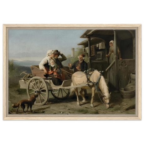 “Första besöket” – A Nordic Tale of Togetherness by Bengt Nordenberg | Wall art Print - Framed Canvas - 40x60 cm / 16x24″ - Wood frame