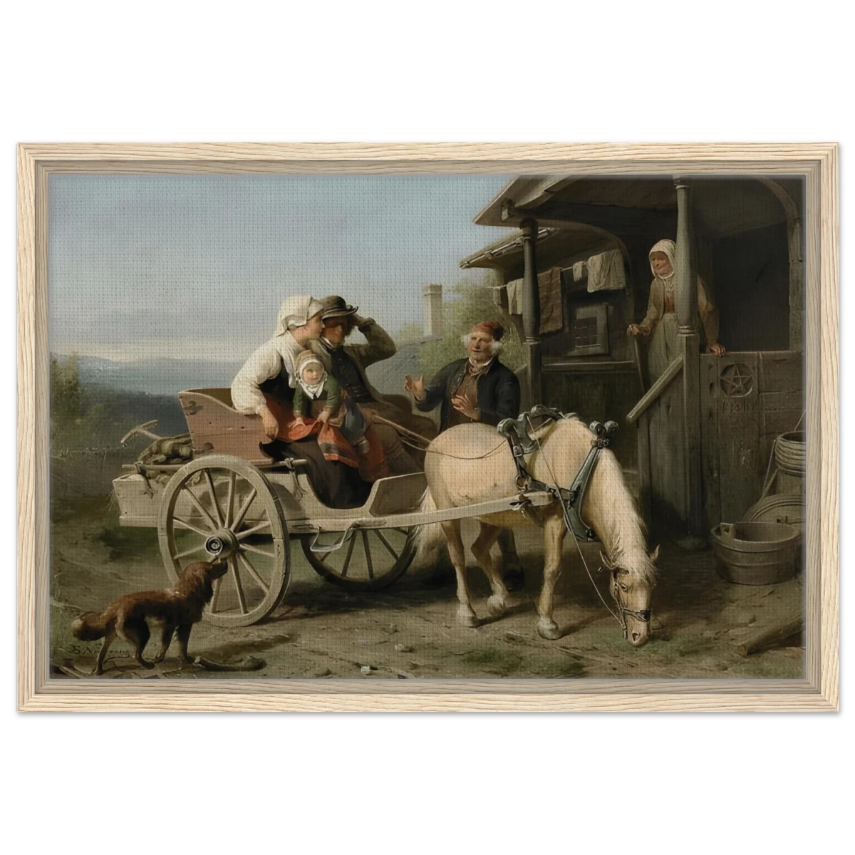 “Första besöket” – A Nordic Tale of Togetherness by Bengt Nordenberg | Wall art Print - Framed Canvas - 40x60 cm / 16x24″ - Wood frame