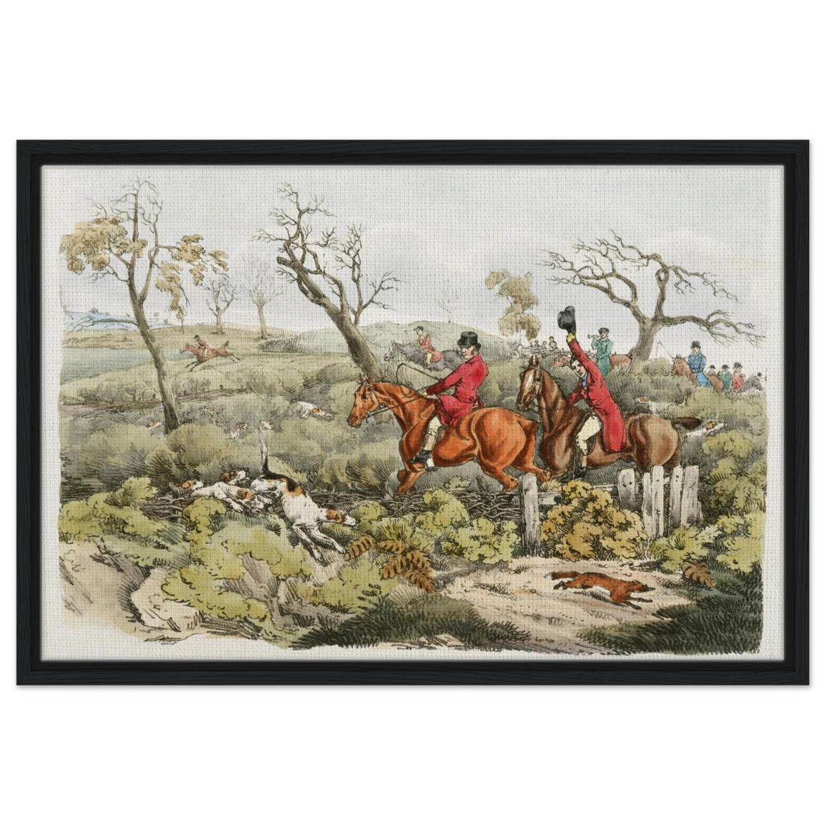 "Fox Hunt Legacy" – Vintage Equestrian Wall Art Print by Henry Alken - Framed Canvas - 50x75 cm / 20x30″ - Black frame