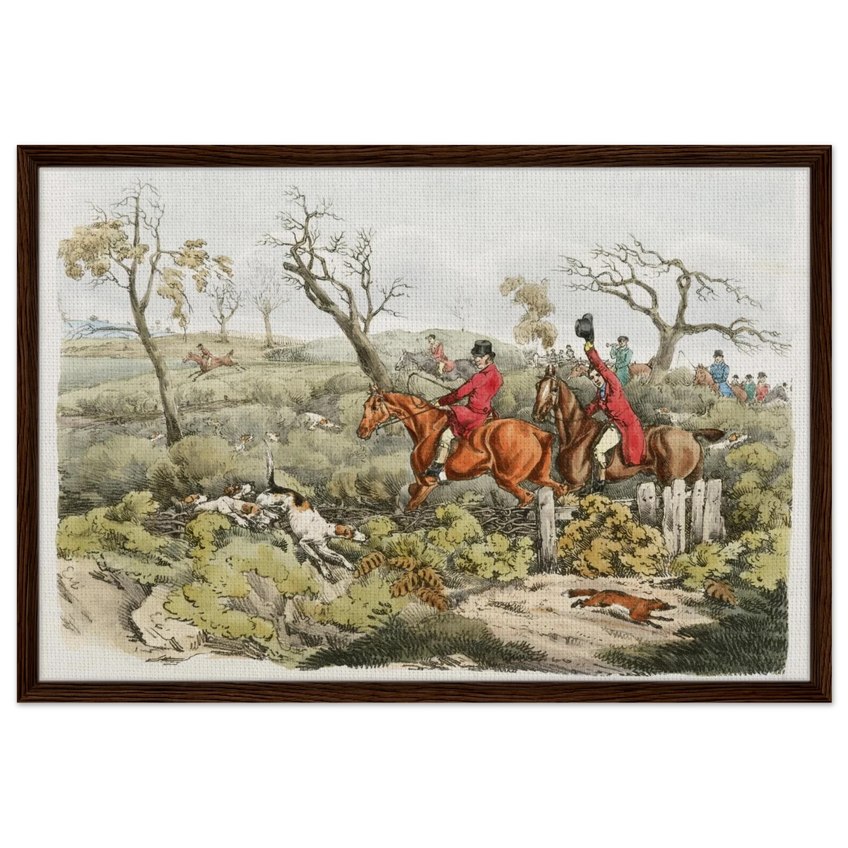 "Fox Hunt Legacy" – Vintage Equestrian Wall Art Print by Henry Alken - Framed Canvas - 60x90 cm / 24x36″ - Dark wood frame