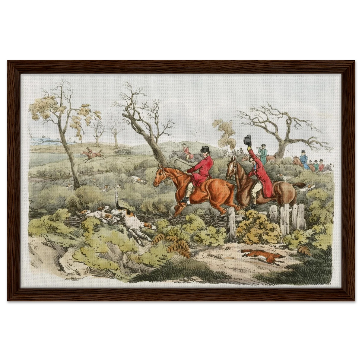 "Fox Hunt Legacy" – Vintage Equestrian Wall Art Print by Henry Alken - Framed Canvas - 40x60 cm / 16x24″ - Dark wood frame