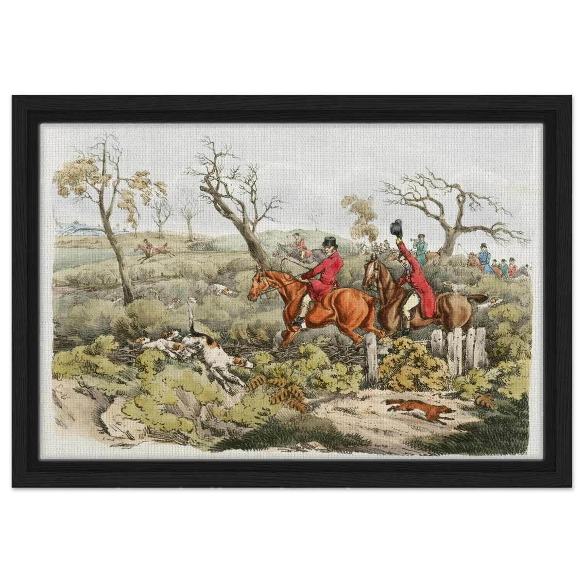 "Fox Hunt Legacy" – Vintage Equestrian Wall Art Print by Henry Alken - Framed Canvas - 30x45 cm / 12x18″ - Black frame