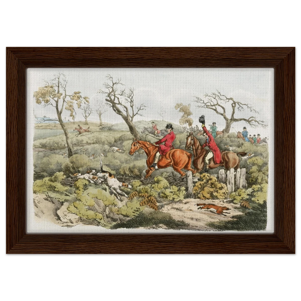"Fox Hunt Legacy" – Vintage Equestrian Wall Art Print by Henry Alken - Framed Canvas - 20x30 cm / 8x12″ - Dark wood frame