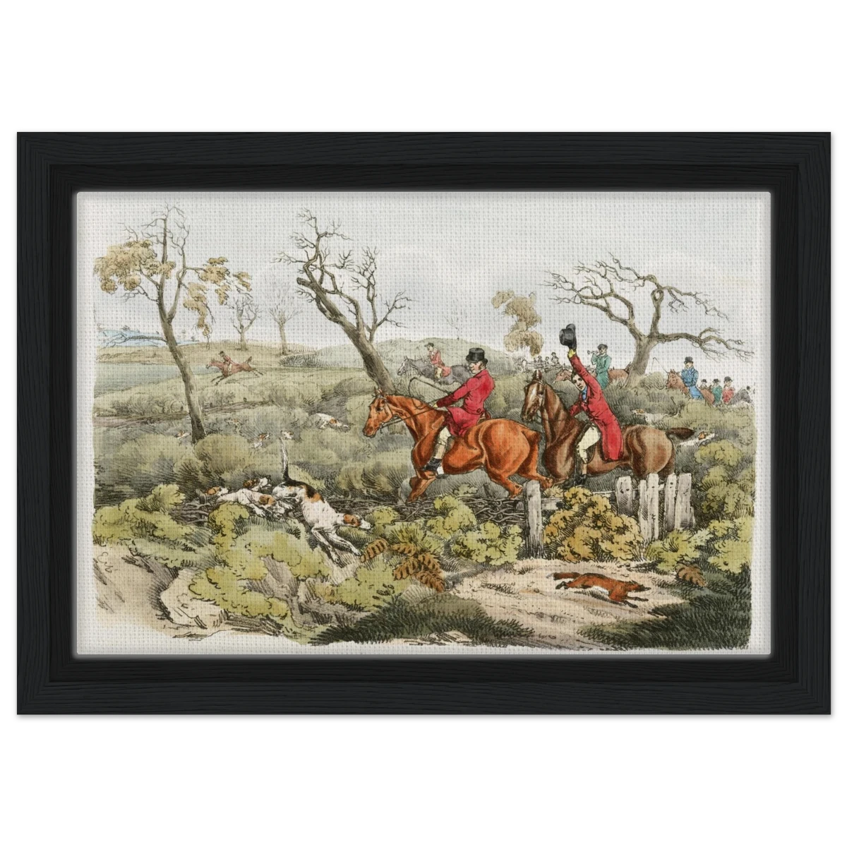 "Fox Hunt Legacy" – Vintage Equestrian Wall Art Print by Henry Alken - Framed Canvas - 20x30 cm / 8x12″ - Black frame