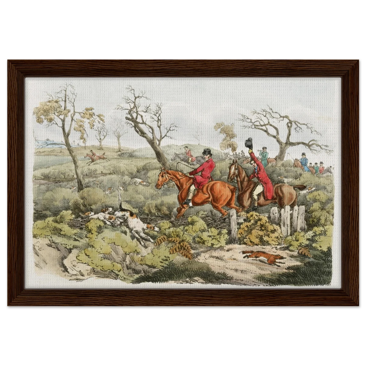 "Fox Hunt Legacy" – Vintage Equestrian Wall Art Print by Henry Alken - Framed Canvas - 30x45 cm / 12x18″ - Dark wood frame