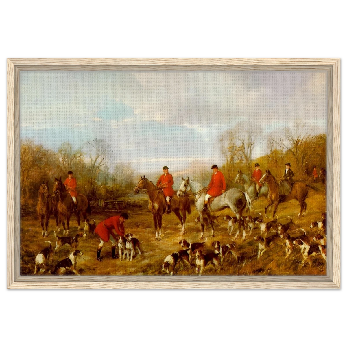 Fox Hunting Scene – Henry Alken Wall Art Print - Framed Canvas - 40x60 cm / 16x24″ - Wood frame