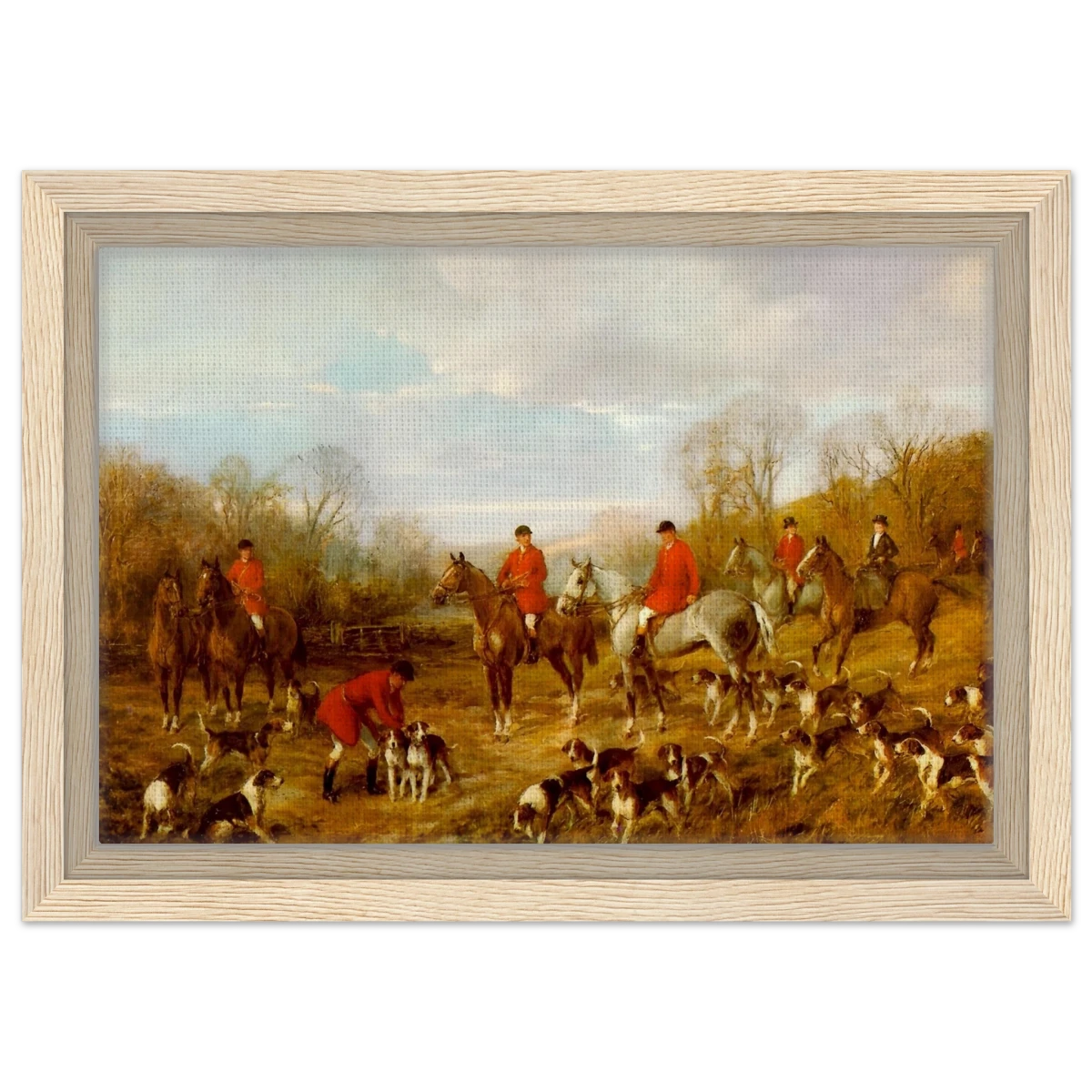Fox Hunting Scene – Henry Alken Wall Art Print - Framed Canvas - 20x30 cm / 8x12″ - Wood frame