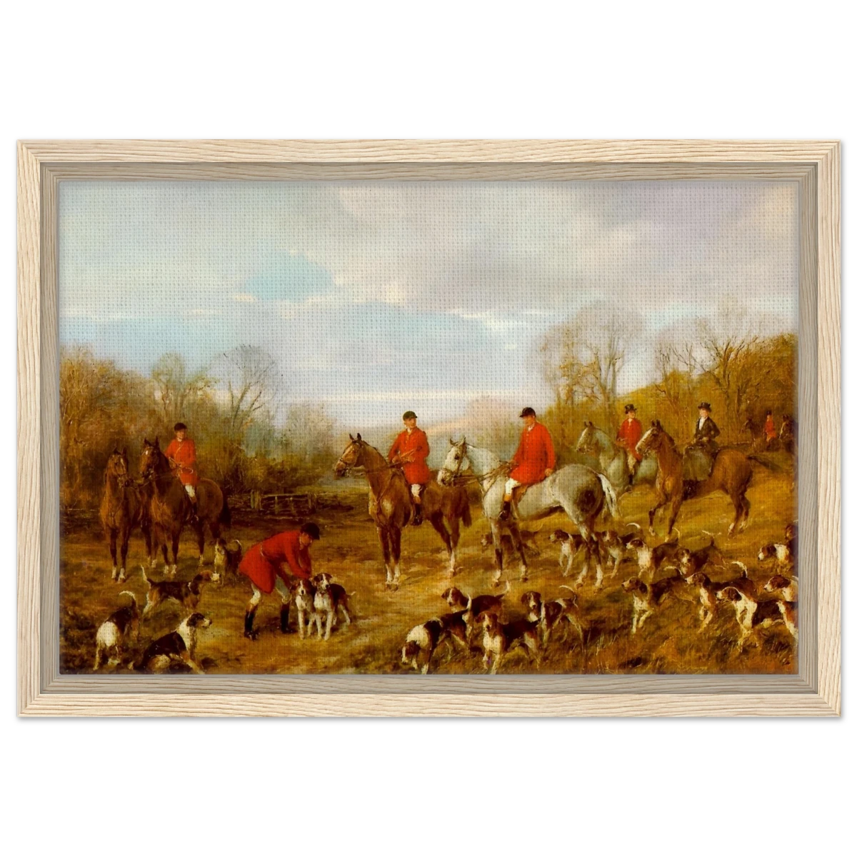 Fox Hunting Scene – Henry Alken Wall Art Print - Framed Canvas - 30x45 cm / 12x18″ - Wood frame