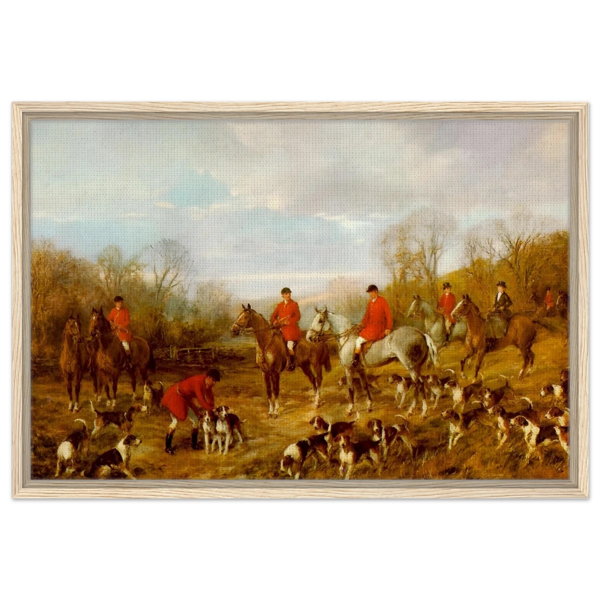 Fox Hunting Scene – Henry Alken Wall Art Print - Framed Canvas - 50x75 cm / 20x30″ - Wood frame