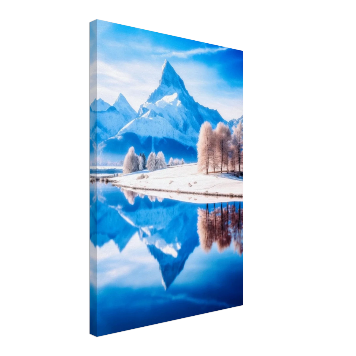 Frozen Reflections of Majesty – Snowy Mountain Landscape | Wall Art Print - Canvas - 40x60 cm / 16x24″ -
