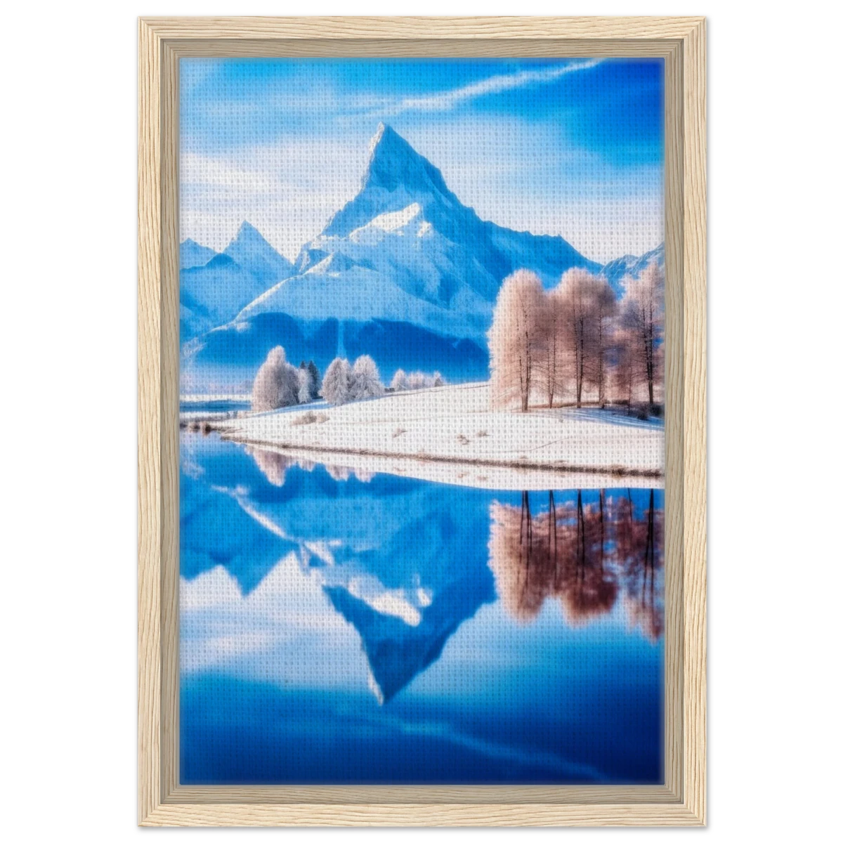 Frozen Reflections of Majesty – Snowy Mountain Landscape | Wall Art Print - Framed Canvas - 30x45 cm / 12x18″ - Wood frame