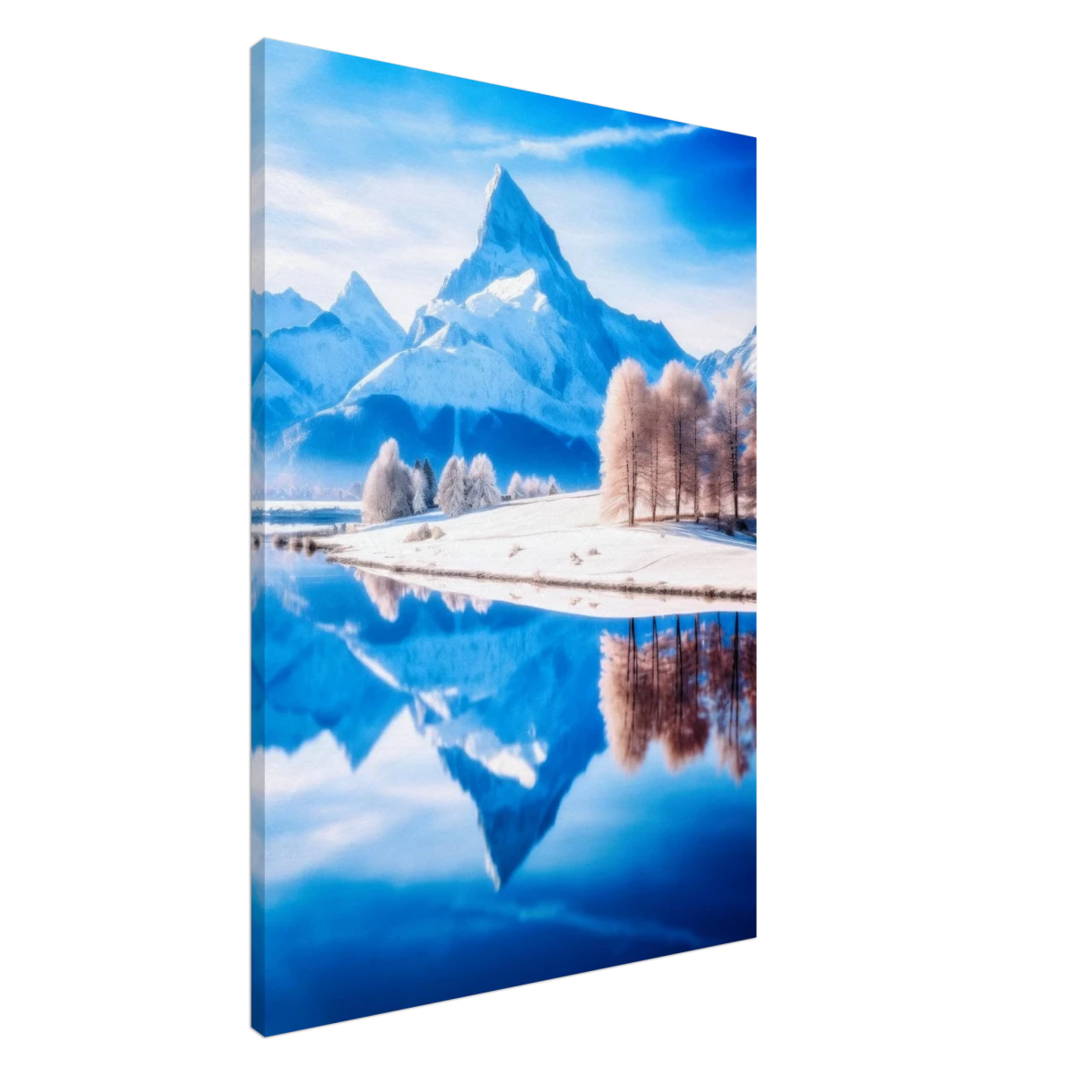 Frozen Reflections of Majesty – Snowy Mountain Landscape | Wall Art Print - Canvas - 70x100 cm / 28x40″ -