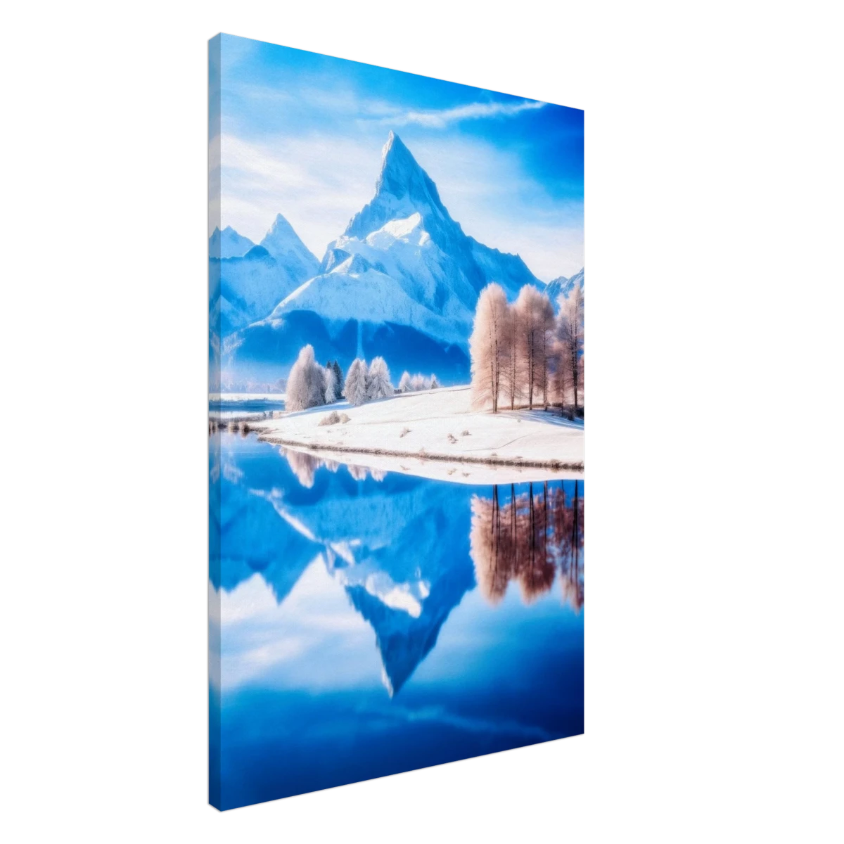 Frozen Reflections of Majesty – Snowy Mountain Landscape | Wall Art Print - Canvas - 60x90 cm / 24x36″ -