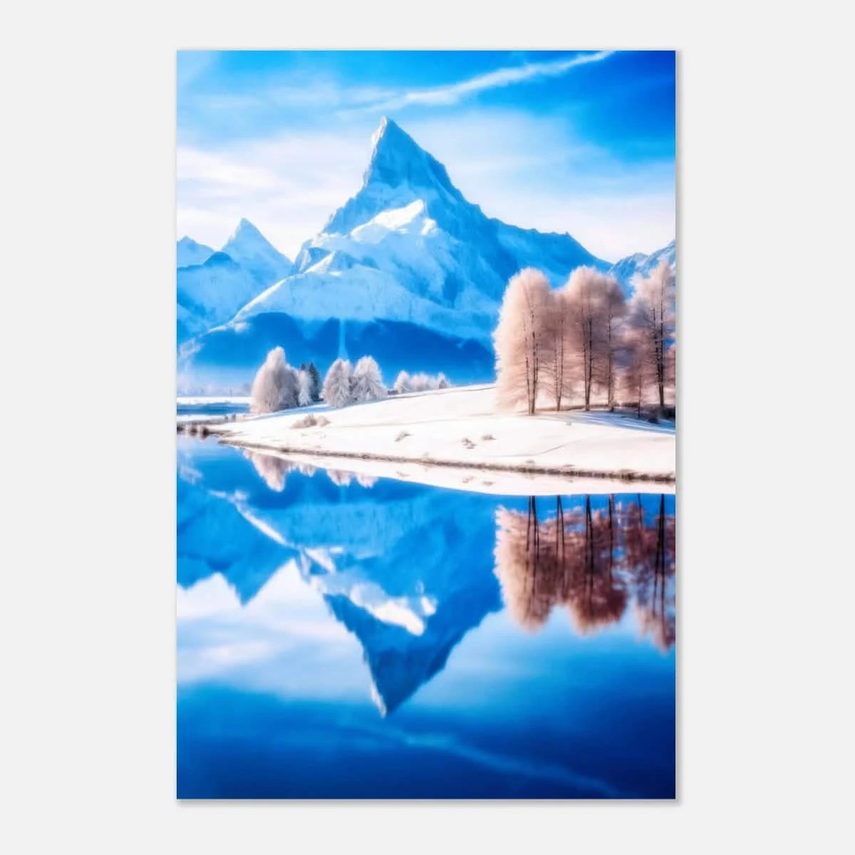 Frozen Reflections of Majesty – Snowy Mountain Landscape | Wall Art Print - Aluminum Print - 20x30 cm / 8x12″ -