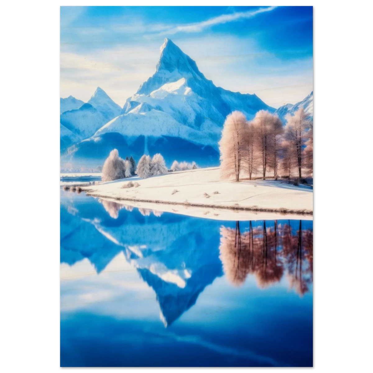 Frozen Reflections of Majesty – Snowy Mountain Landscape | Wall Art Print - Wood Prints - 70x100 cm / 28x40″ -