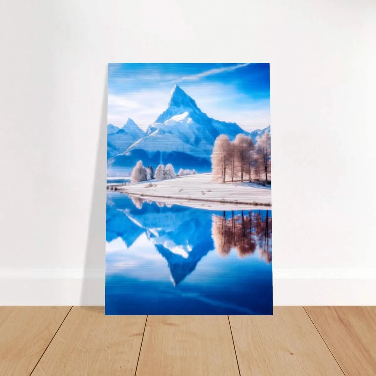 Frozen Reflections of Majesty – Snowy Mountain Landscape | Wall Art Print - Brushed Aluminum Print - 30x45 cm / 12x18″ -