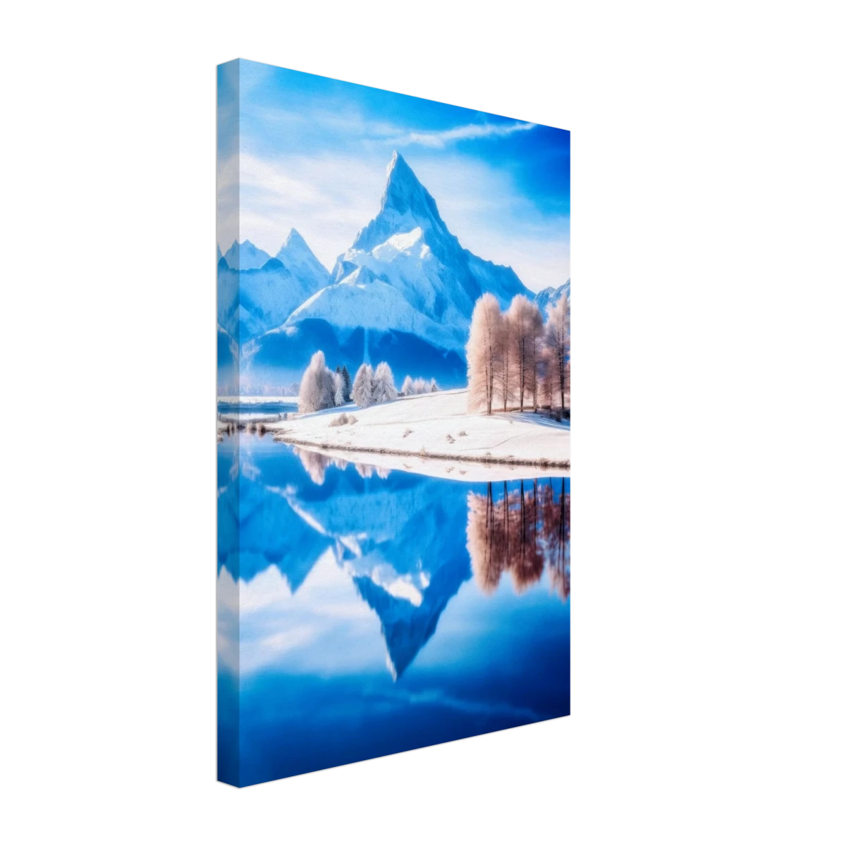 Frozen Reflections of Majesty – Snowy Mountain Landscape | Wall Art Print - Canvas - 30x45 cm / 12x18″ -