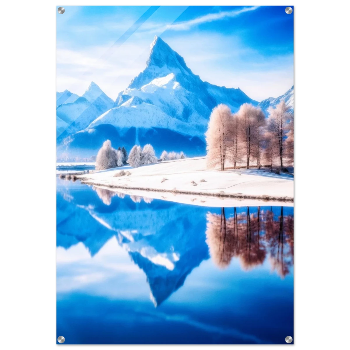 Frozen Reflections of Majesty – Snowy Mountain Landscape | Wall Art Print - Acrylic Print - 70x100 cm / 28x40″ -