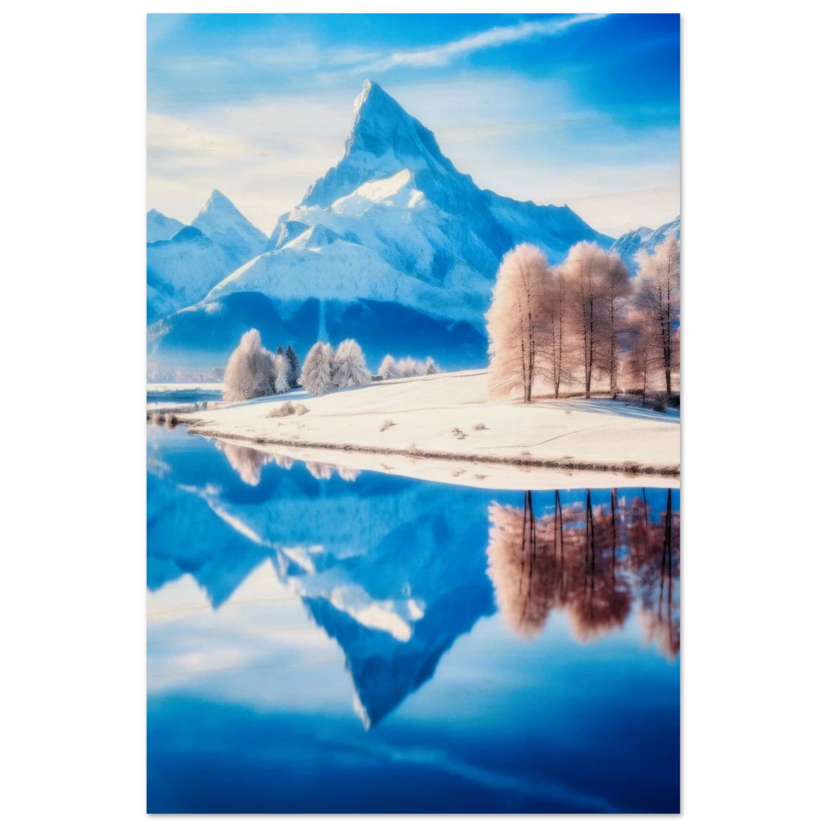 Frozen Reflections of Majesty – Snowy Mountain Landscape | Wall Art Print - Wood Prints - 30x45 cm / 12x18″ -