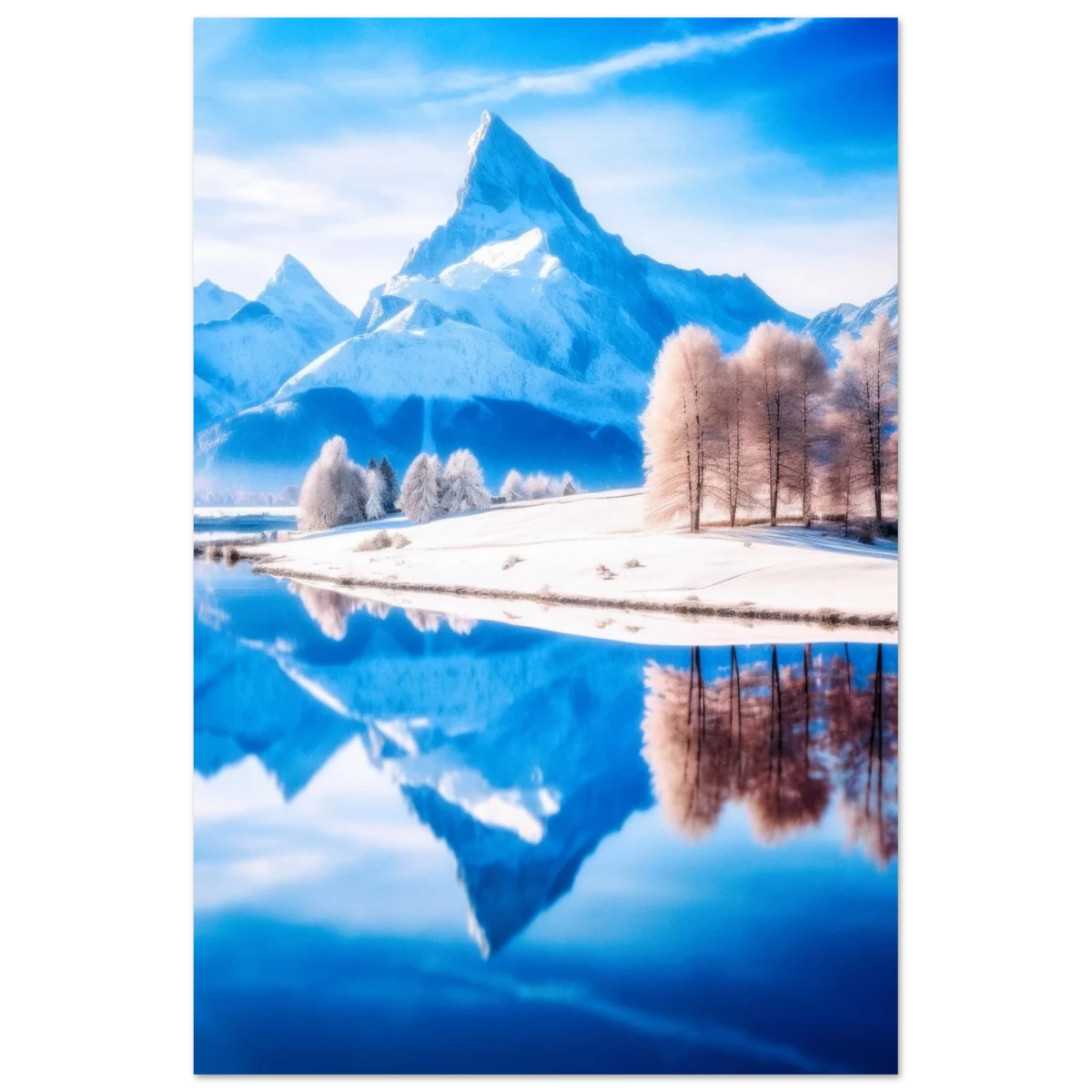 Frozen Reflections of Majesty – Snowy Mountain Landscape | Wall Art Print - Fine Art Poster - 60x90 cm / 24x36″ -