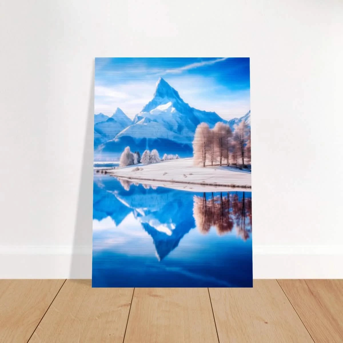 Frozen Reflections of Majesty – Snowy Mountain Landscape | Wall Art Print - Brushed Aluminum Print - 70x100 cm / 28x40″ -