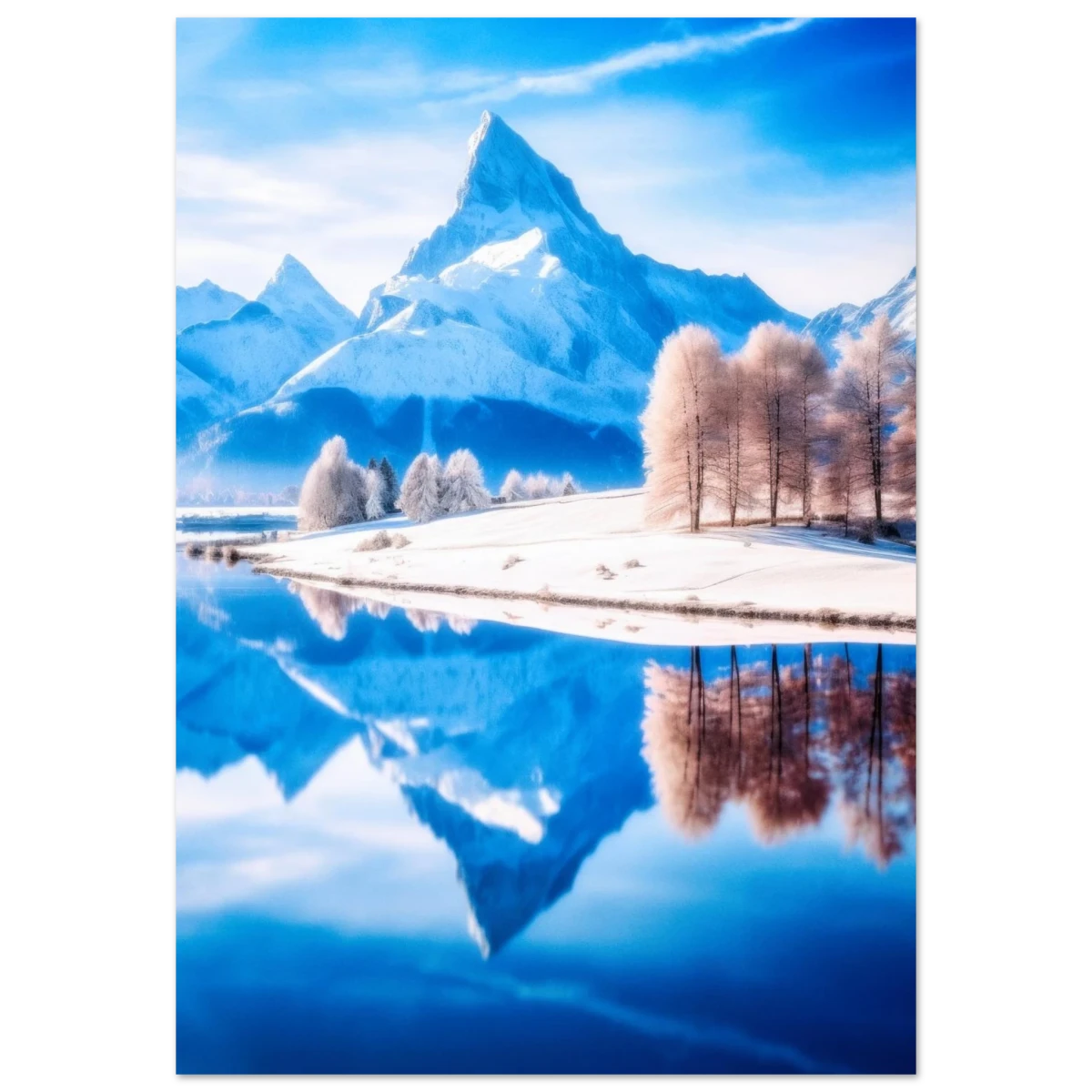 Frozen Reflections of Majesty – Snowy Mountain Landscape | Wall Art Print - Fine Art Poster - 70x100 cm / 28x40″ -