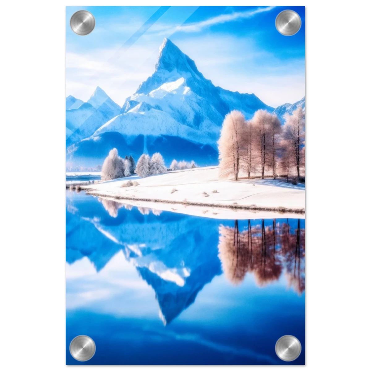Frozen Reflections of Majesty – Snowy Mountain Landscape | Wall Art Print - Acrylic Print - 20x30 cm / 8x12″ -