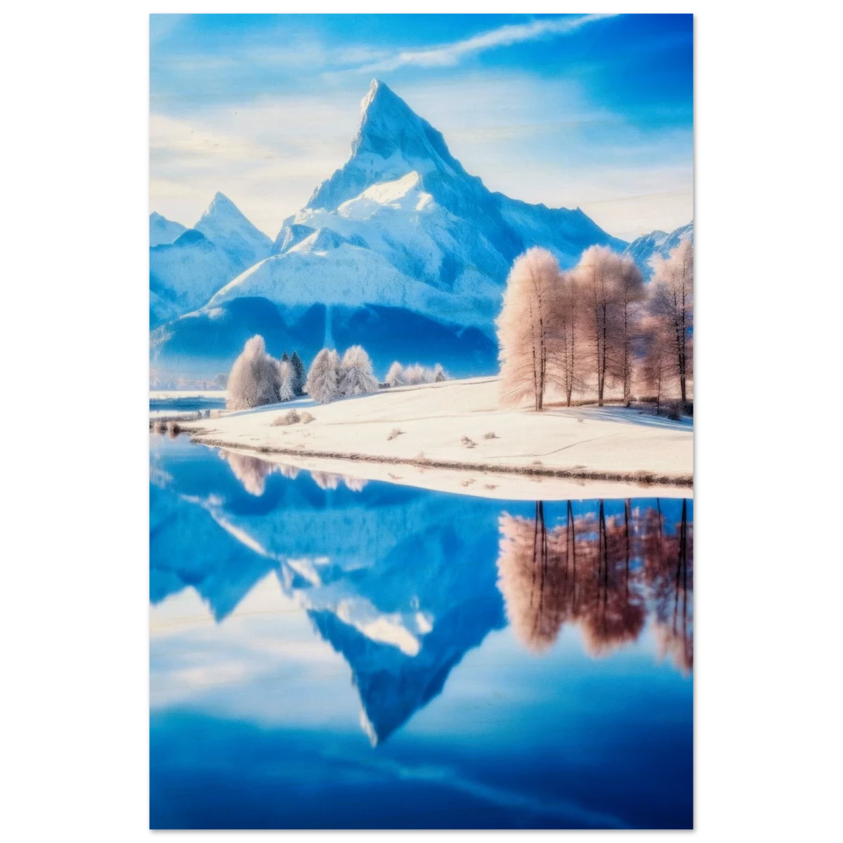 Frozen Reflections of Majesty – Snowy Mountain Landscape | Wall Art Print - Wood Prints - 20x30 cm / 8x12″ -