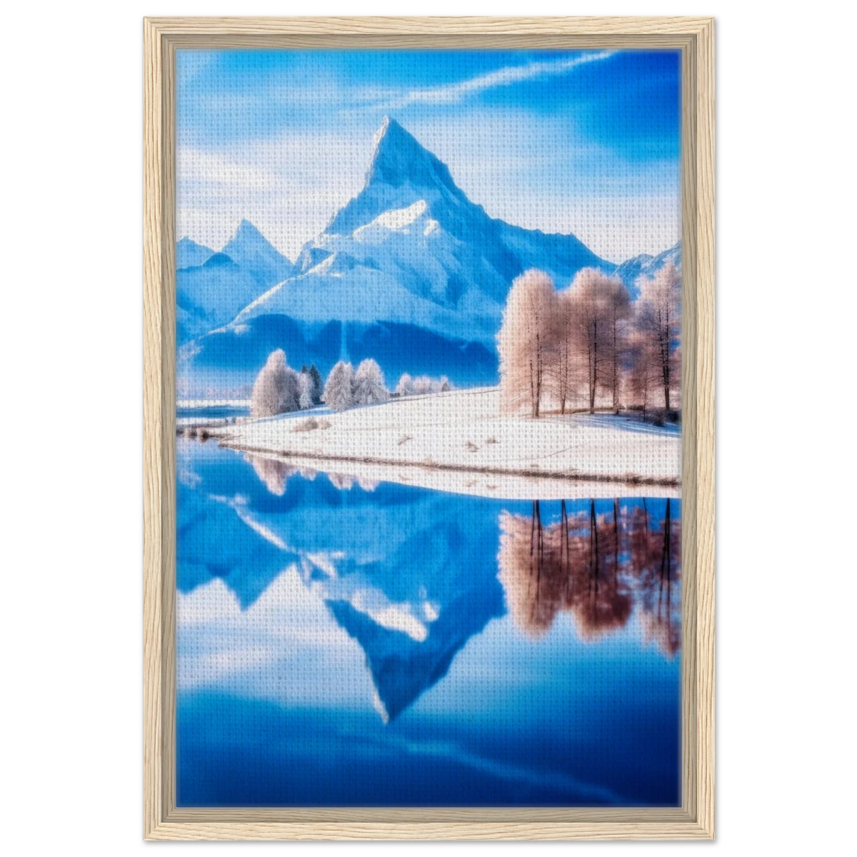Frozen Reflections of Majesty – Snowy Mountain Landscape | Wall Art Print - Framed Canvas - 40x60 cm / 16x24″ - Wood frame