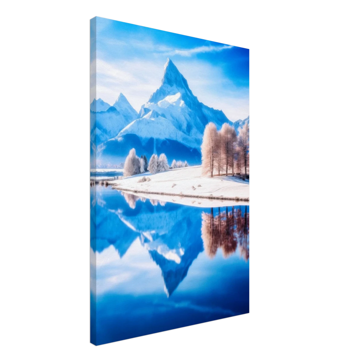 Frozen Reflections of Majesty – Snowy Mountain Landscape | Wall Art Print - Canvas - 50x75 cm / 20x30″ -