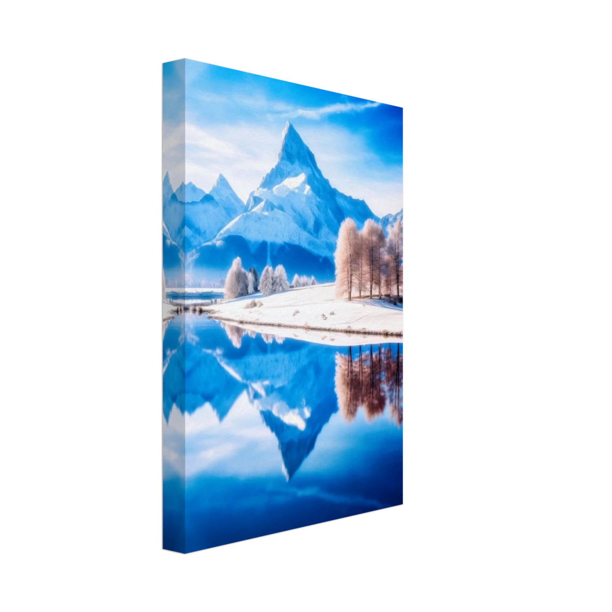 Frozen Reflections of Majesty – Snowy Mountain Landscape | Wall Art Print - Canvas - 20x30 cm / 8x12″ -