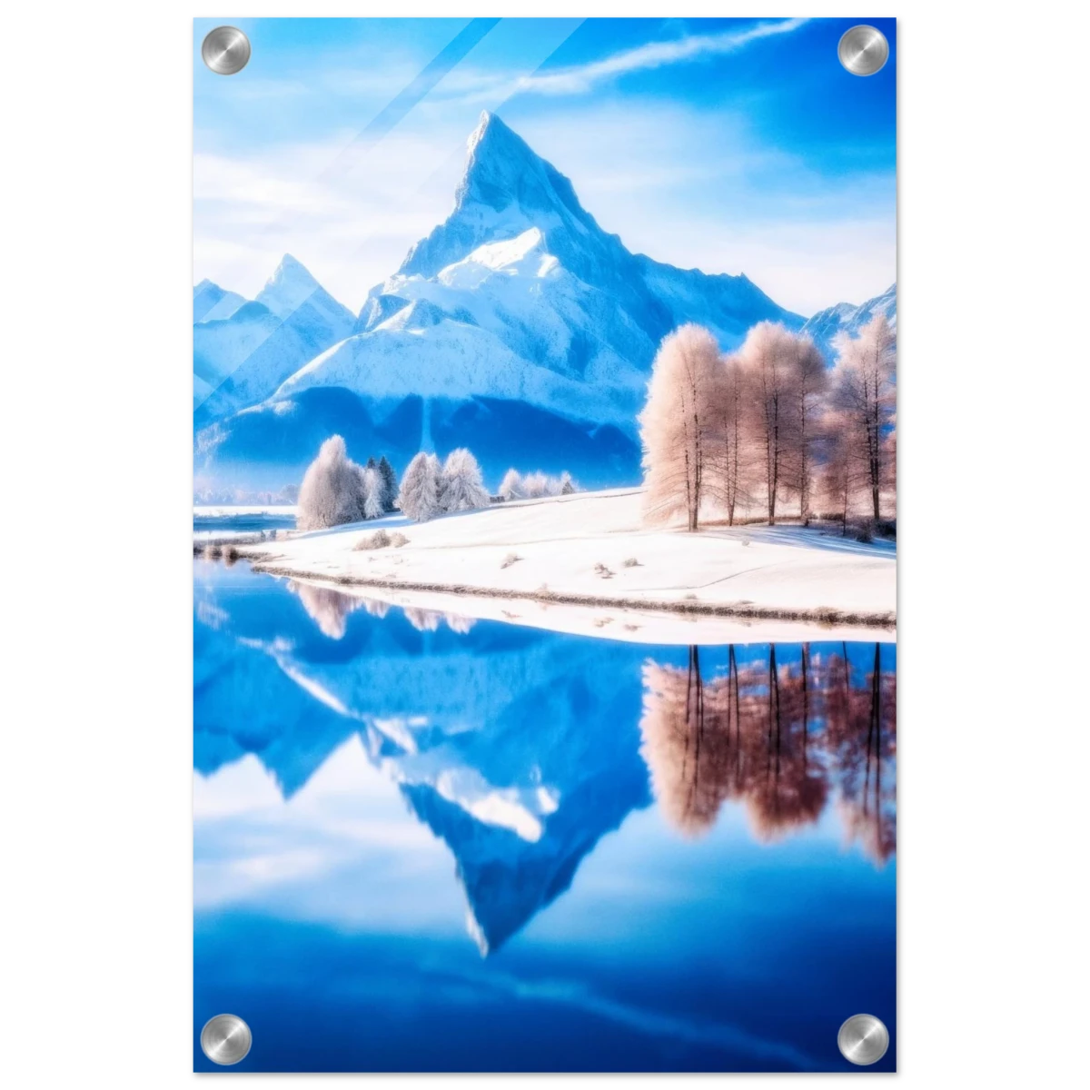 Frozen Reflections of Majesty – Snowy Mountain Landscape | Wall Art Print - Acrylic Print - 30x45 cm / 12x18″ -