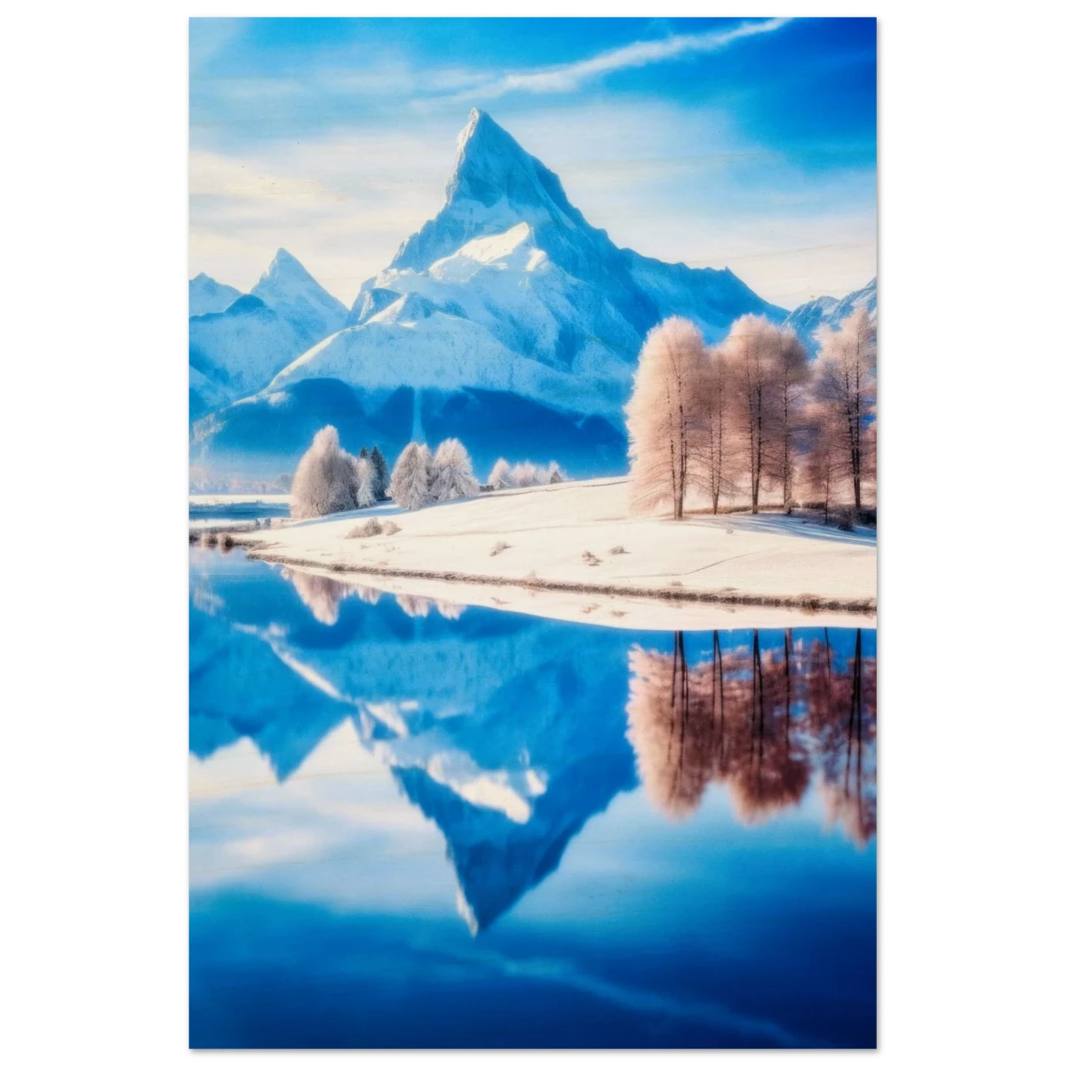 Frozen Reflections of Majesty – Snowy Mountain Landscape | Wall Art Print - Wood Prints - 60x90 cm / 24x36″ -