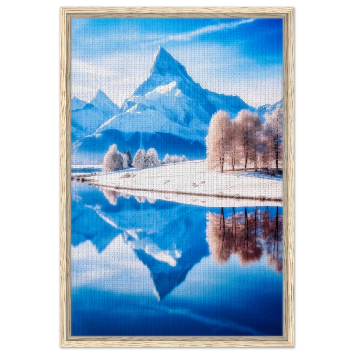 Frozen Reflections of Majesty – Snowy Mountain Landscape | Wall Art Print - Framed Canvas - 50x75 cm / 20x30″ - Wood frame