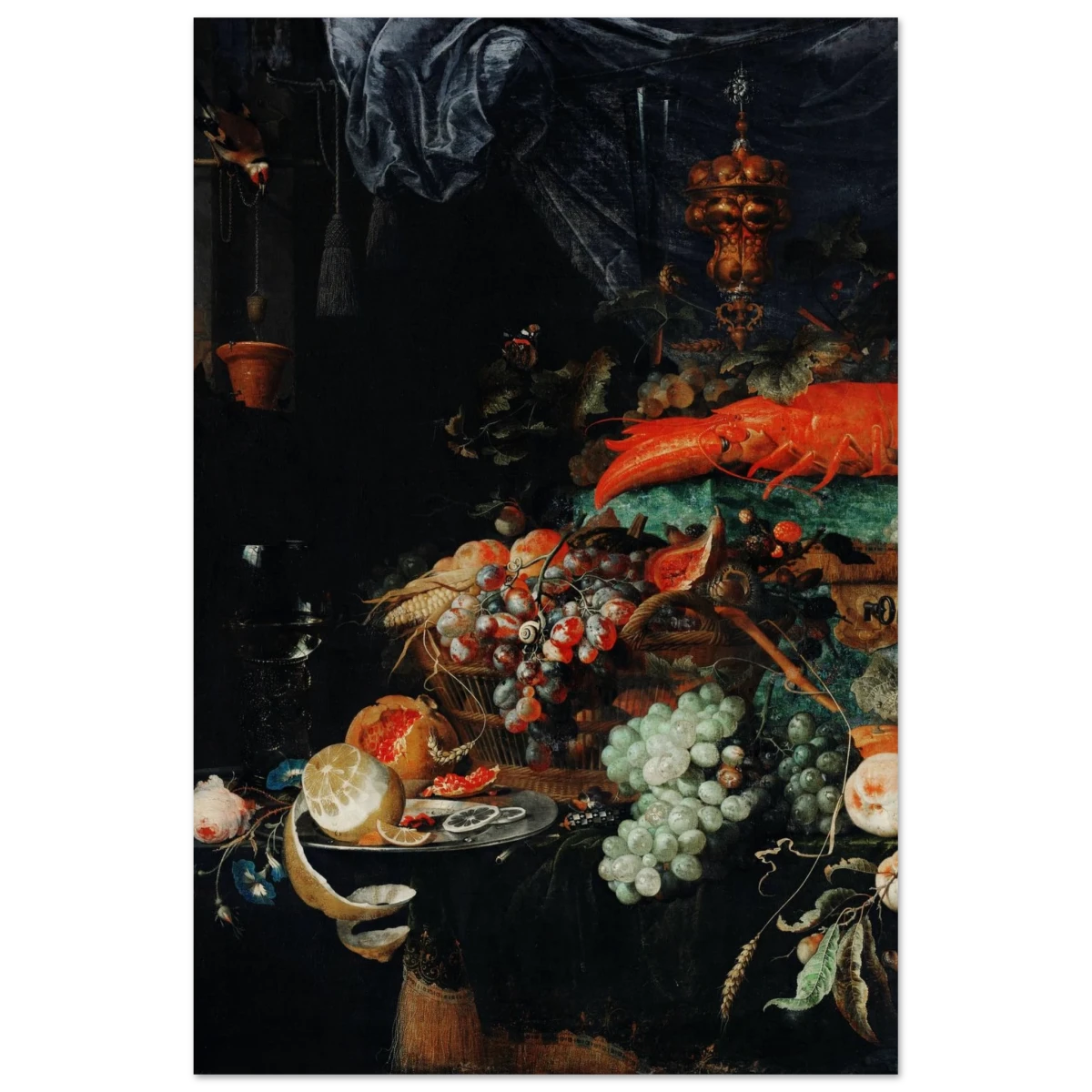 Fruits and Lobster by Abraham Mignon | Wall art Print - Wood Prints - 60x90 cm / 24x36″ -