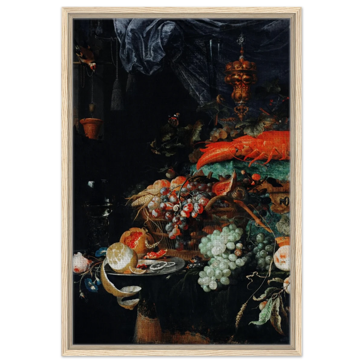 Fruits and Lobster by Abraham Mignon | Wall art Print - Framed Canvas - 50x75 cm / 20x30″ - Wood frame