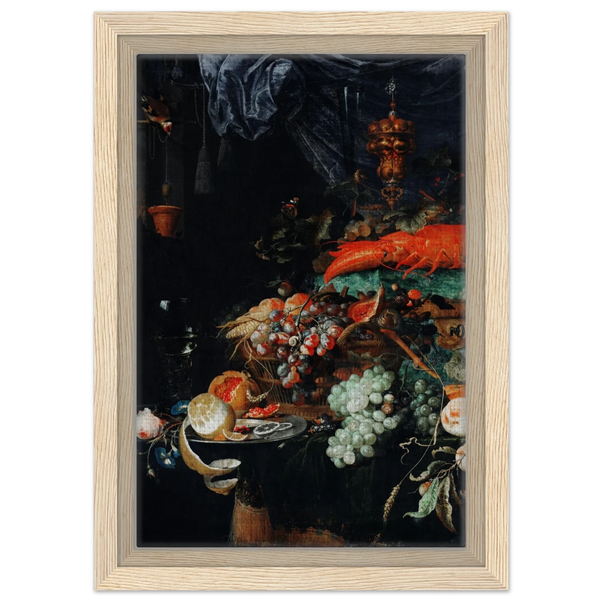 Fruits and Lobster by Abraham Mignon | Wall art Print - Framed Canvas - 20x30 cm / 8x12″ - Wood frame