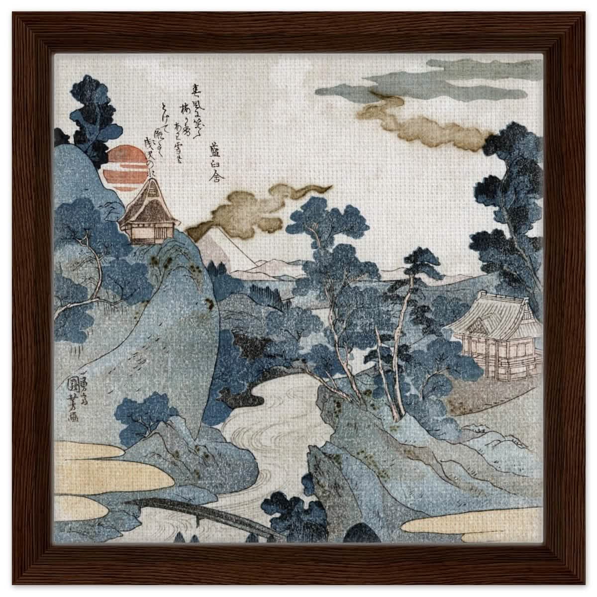 Fuji No Yukei By Utagawa Kuniyoshi | Vintage wall art print - Framed Canvas - 30x30 cm / 12x12″ - Dark wood frame