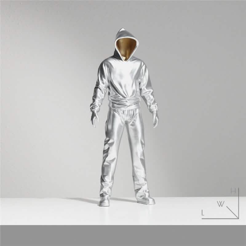 Futuristic Hooded Figures Sculpture Set – Modern Silver & Gold Abstract Resin Statues for Contemporary Home Décor - C - Silver -
