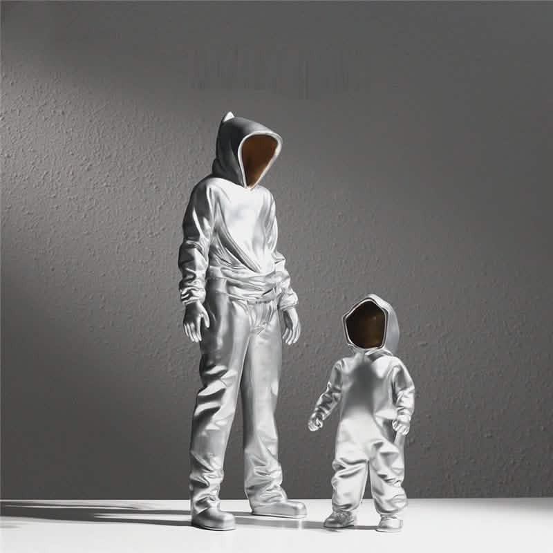 Futuristic Hooded Figures Sculpture Set – Modern Silver & Gold Abstract Resin Statues for Contemporary Home Décor - A - Silver -