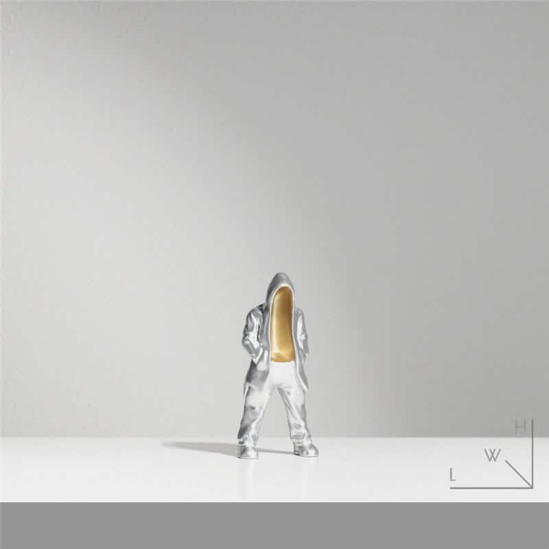 Futuristic Hooded Figures Sculpture Set – Modern Silver & Gold Abstract Resin Statues for Contemporary Home Décor - A - Silver -