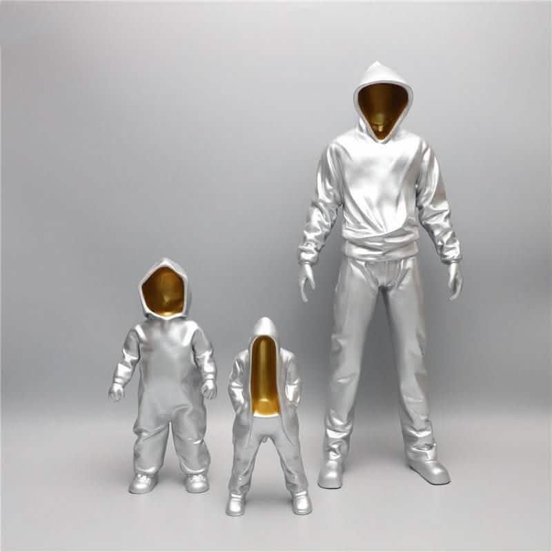 Futuristic Hooded Figures Sculpture Set – Modern Silver & Gold Abstract Resin Statues for Contemporary Home Décor - A - Silver -