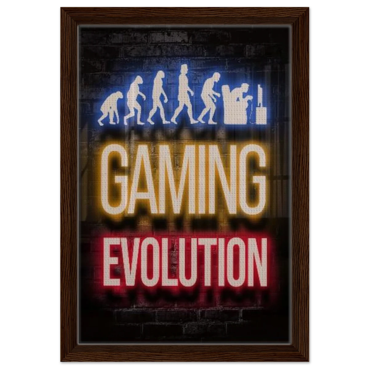 Gaming Evolution – The Rise of a Gamer | Pop art Wall art Print - Framed Canvas - 30x45 cm / 12x18″ - Dark wood frame