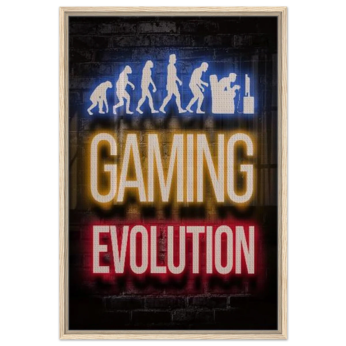 Gaming Evolution – The Rise of a Gamer | Pop art Wall art Print - Framed Canvas - 60x90 cm / 24x36″ - Wood frame