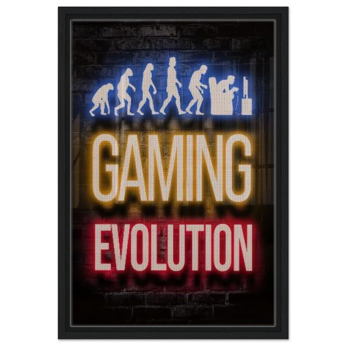 Gaming Evolution – The Rise of a Gamer | Pop art Wall art Print - Framed Canvas - 40x60 cm / 16x24″ - Black frame