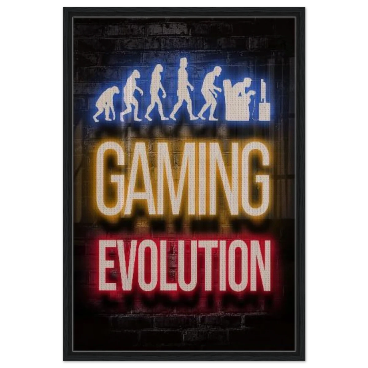 Gaming Evolution – The Rise of a Gamer | Pop art Wall art Print - Framed Canvas - 60x90 cm / 24x36″ - Black frame