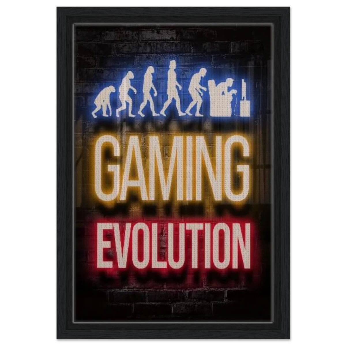 Gaming Evolution – The Rise of a Gamer | Pop art Wall art Print - Framed Canvas - 30x45 cm / 12x18″ - Black frame