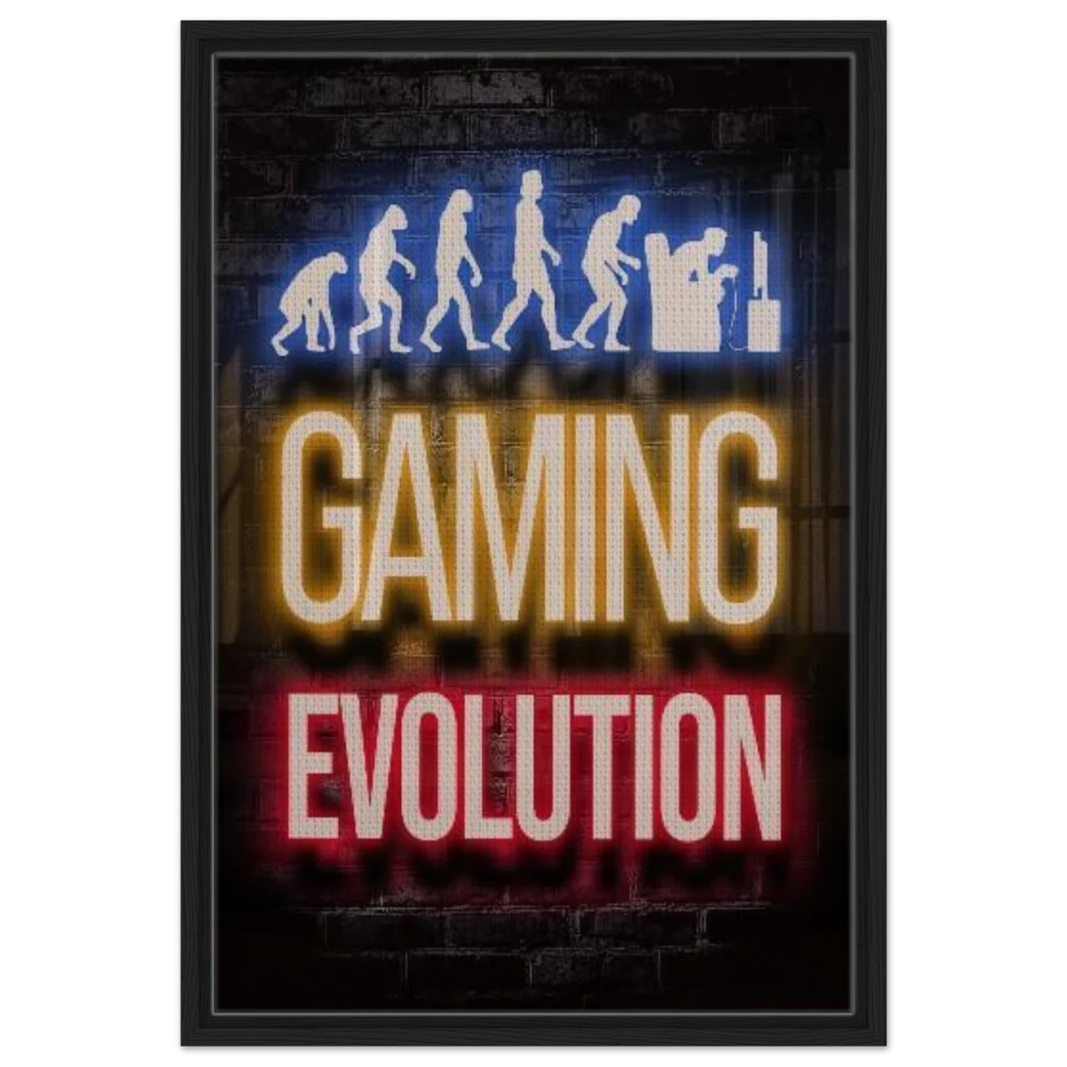 Gaming Evolution – The Rise of a Gamer | Pop art Wall art Print - Framed Canvas - 50x75 cm / 20x30″ - Black frame